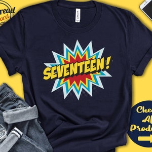 Seventeen! Comic Superhero Shirt | 17th Birthday Outfit | Seventeenth Party | Comic Lover | Level 17 | Kids Youth Tank Hoodie | A0798