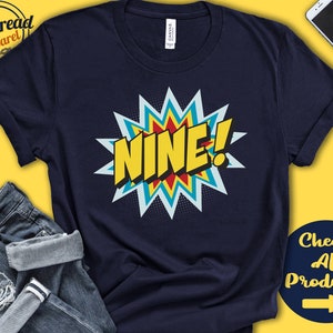 Nine! Comic Superhero Shirt | 9th Birthday Outfit | Ninth Birthday Party | Comic Lover | Level 9 | Kids Youth Tank Hoodie | A0790