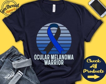 Ocular Melanoma Shirt | Ocular Melanoma Awareness | Black Navy Ribbon | Warrior | Fighter | Surgery | Recovery | Tank Hoodie | A1503