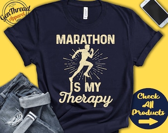 Marathon Shirt | Marathon Is My Therapy | Marathon Runner Gift | Training | Mind Over Miles | Men | Tee | Sports | Tank Hoodie | A2136