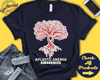 Aplastic Anemia Shirt | Aplastic Anemia Awareness | Tree Of Life | Red and White Ribbon | Fighter | Warrior | Surgery  | Tank Hoodie | A3005