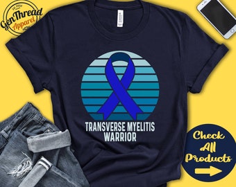 Transverse Myelitis Shirt | Transverse Myelitis Awareness | Blue Ribbon | Warrior | Fighter | Surgery | Recovery | Tank Hoodie | A1229