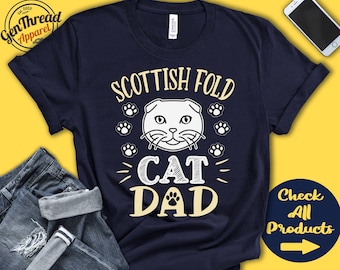 Scottish Fold Katzenvater | Scottish Fold Katzen-Shirt | Geschenk | Papa | Liebhaber | Neue Katzeneltern | Besitzer | Haustier Name | Rasse | T-Shirt Tank Hoodie | A3626