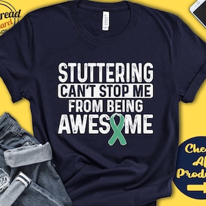 Stuttering Shirt | Stuttering Awareness | Sea Green Ribbon | Fighter | Warrior | Surgery | Recovery | Cant Stop | Tank Hoodie | A1151