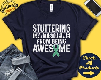 Stuttering Shirt | Stuttering Awareness | Sea Green Ribbon | Fighter | Warrior | Surgery | Recovery | Cant Stop | Tank Hoodie | A1151