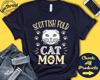 Scottish Fold Katzenmama | Scottish Fold Katzen-Shirt | Geschenk | Mama | Liebhaber | Neue Katzeneltern | Besitzer | Haustier Name | Rasse | T-Shirt Tank Hoodie | A3576