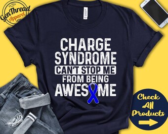 Camiseta con el síndrome de Charge / Concientización sobre el síndrome de Charge / Cinta azul / Luchador / Guerrero / Cirugía / Recuperación / Imposible parar / Sudadera con capucha / A0934