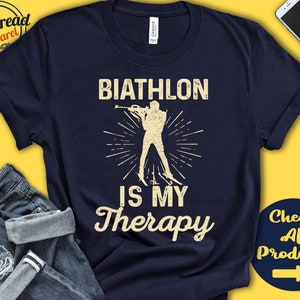 Biathlon Shirt | Biathlon Is My Therapy | Biathlete Gift | Cross Country Skiing | Rifle Shooting | Mixed Sports | Tank Hoodie | A2067