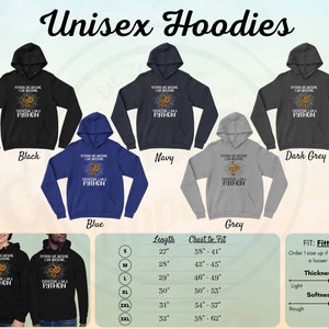 May include: Unisex hoodies in black, navy, dark grey, blue, and grey. The hoodies feature a graphic of a snake with the text "Python are awesome, I am awesome, therefore I am a Python". The size chart shows the length and chest to fit measurements in inches. The fit is fitted, but you can order one size up for a looser fit. The thickness can be light or heavy, and the softness can be rough or soft.