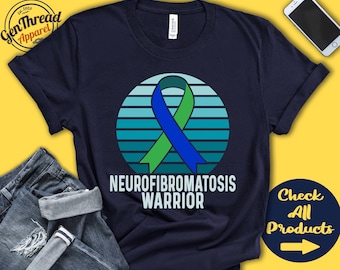 Neurofibromatosis Shirt | Neurofibromatosis Awareness | Green Blue Ribbon | Warrior | Fighter | Surgery | Recovery | Tank Hoodie | A1509