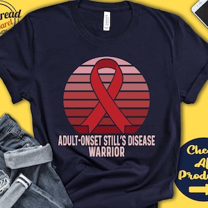 Adult Onset Stills Disease Shirt | AOSD Awareness | Red Ribbon | Warrior | Fighter | Surgery | Recovery | Tank Hoodie | A1345