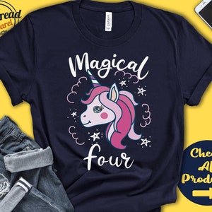 Magical Four Unicorn Shirt | Unicorn 4th Birthday | 4 Year Old | 4th Birthday Outfit | Fourth Birthday | Kids Youth Tank Hoodie | A0844