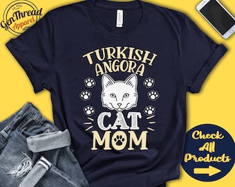 Mamá de gato angora turco / Camiseta de angora turco / Regalo / Mamá / Amante / Nuevo dueño de gato / Dueño / Nombre de mascota / Raza / Camiseta sin mangas con capucha / A3577