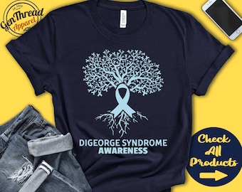 DiGeorge Syndrome Shirt | DiGeorge Syndrome Awareness | Tree Of Life | Light Blue Ribbon | Fighter Warrior | Surgery  | Tank Hoodie | A2791