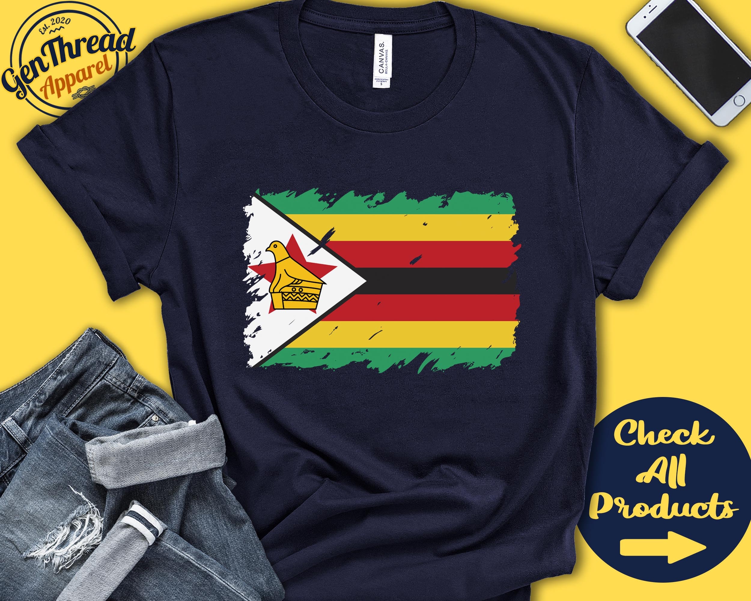 Made In Zimbabwe Grunge Style Vector Illustration Flag Of Zimbabwe And