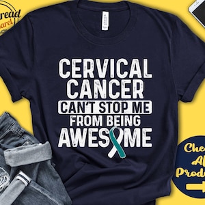 Cervical Cancer Shirt | Cervical Cancer Awareness | Teal White Ribbon | Fighter | Warrior | Surgery | Cant Stop | Tank Hoodie | A1191
