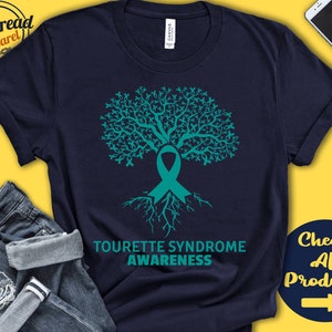Tourette syndrom Shirt | Tourette-syndrom Bewusstsein | Lebensbaum | Blaugrün Band | Kämpfer | Kriegerin | Kapuzenpullover für Damen A2804