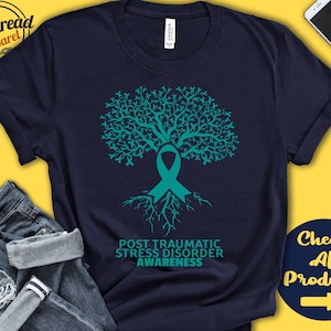 Post Traumatic Stress Disorder Shirt | PTSD Awareness | Tree Of Life | Teal Ribbon | Fighter | Warrior | Recovery  Tank Hoodie | A2805