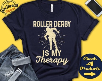 Maglietta Roller Derby / Roller Derby è la mia terapia / Regalo per pattinatori / Pattinaggio su ghiaccio per ragazze / Sport di pattinaggio / Felpa con cappuccio / A2152