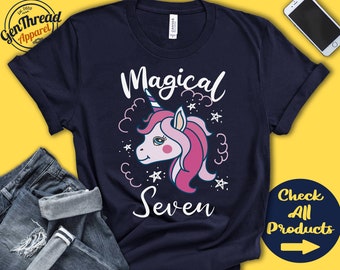 Magical Seven Unicorn Shirt | Unicorn 7th Birthday | 7 Year Old | 7th Birthday Outfit | Seventh Birthday | Kids Youth Tank Hoodie | A0847