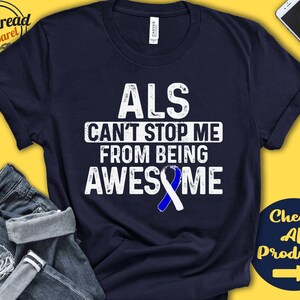 ALS Shirt | ALS Awareness | Blue White Ribbon | Fighter | Warrior | Surgery | Recovery | Cant Stop | Tank Hoodie | A1160