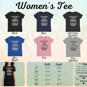 May include: Women's tee shirt in various colors, including black, navy, blue, pink, dark grey, and grey. The shirt features a graphic of a jumping spider with the text "Jumping spiders are awesome, I am awesome. Therefore I am a jumping spider". The shirt is available in sizes S, M, L, XL, and 2XL. The size chart shows the width and length of the shirt in inches.