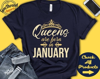 Camiseta de cumpleaños "Reinas nacidas en enero" / Regalo / Reina de enero / Camiseta de mujer de enero / Cumpleaños de enero / Sudadera con capucha para mujer y niña / A0865