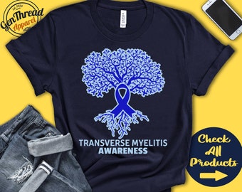 Transverse Myelitis Shirt | Myelitis Awareness | Tree Of Life | Blue Ribbon | Fighter | Warrior | Surgery | Recovery  | Tank Hoodie | A2761