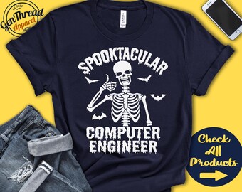 Camiseta de Halloween de ingeniero informático espeluznante / Regalo de ingeniero informático / Fiesta de Halloween / Esqueleto divertido / Sudadera sin mangas / H0208