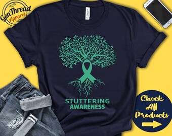 Stuttering Shirt | Stuttering Awareness | Tree Of Life | Sea Green Ribbon | Fighter | Warrior | Surgery | Recovery  | Tank Hoodie | A2965