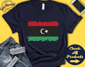 Libyen Flagge Shirt | Geschenk für libysche Geschenk | Stolzer libyscher Stolz | Libysche Wurzel | Nordafrika Flaggen-Land-Shirt | Tank Hoodie | F0095