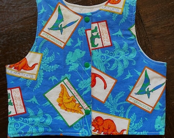 Chaleco acolchado reversible de dinosaurio hecho a mano / Talla 4