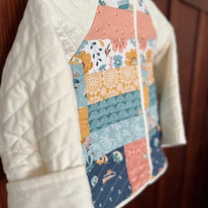 Handmade Quilted Kids Jacket Size 4T, Hooded Patchwork Jacket, Floral Camper Print Toddler Coat, One of a Kind Girls Jacket
