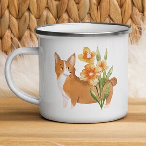 Corgi - Enamel Mug - Flowers - Dog - Camping - Gift