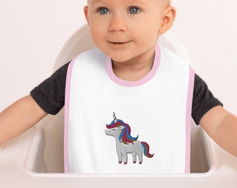 Embroidered Unicorn Baby Bib – Mystical Shower Gift
