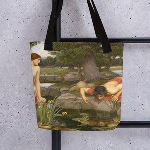 Echo and Narcissus - Tote bag - Fine Art Book Bag - John William Waterhouse - Pre-Raphaelite Brotherhood - Gift for student
