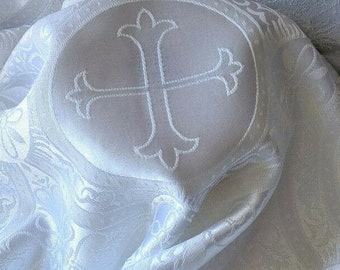 Medallón de cruz de jacquard con brocado de satén blanco, vestimenta litúrgica BTY