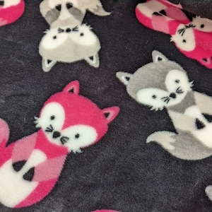 Woodland Baby Fox Print Plush Minky Fleece Fabric Black Gray Pink 58/60&quot;wide by Yard