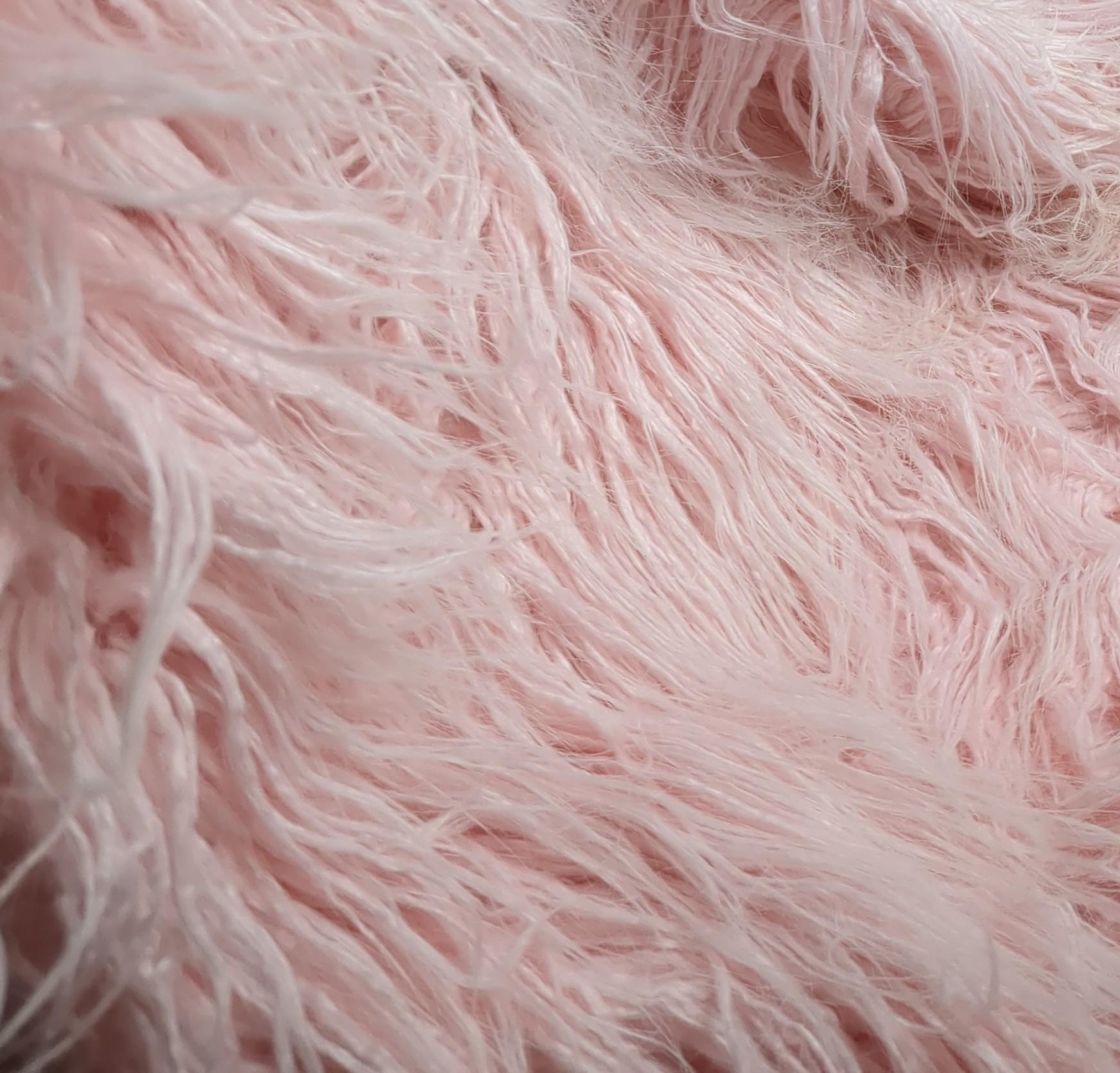 Long Pile Curly Pink Faux Fur Fabric Mongolian Yak 62x38