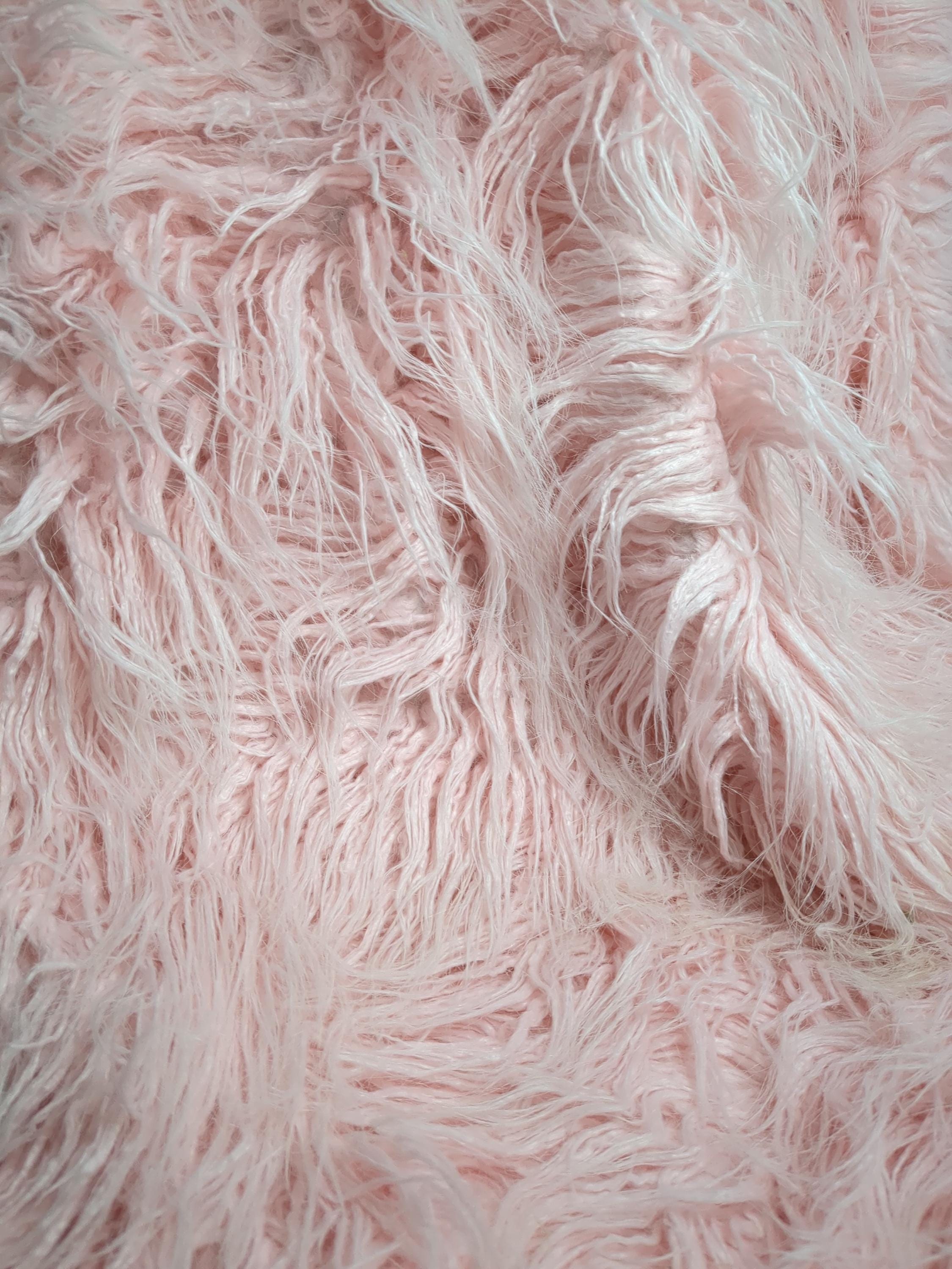 Long Pile Curly Pink Faux Fur Fabric Mongolian Yak 62x38