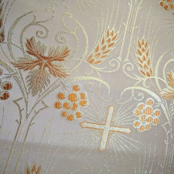 Metallic Brocade Fabric Orange Gold By the Yard Liturgical Etsy