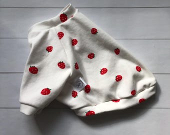 Camisa Strawberry Dog: Blusa de tricô feita à mão