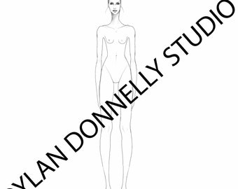 FASHION DESIGN FIGURE Croquis Template- Frontal View