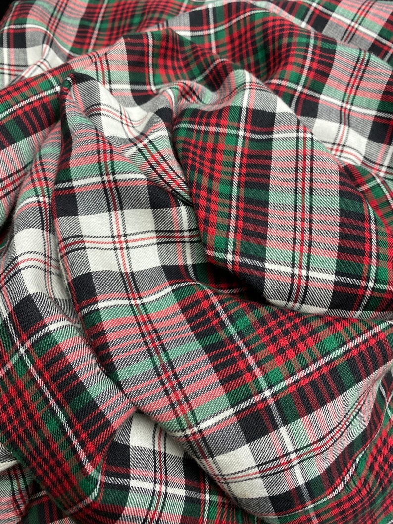 Classic Plaid Fabric Red Green White Sold by the yard 100% | Etsy