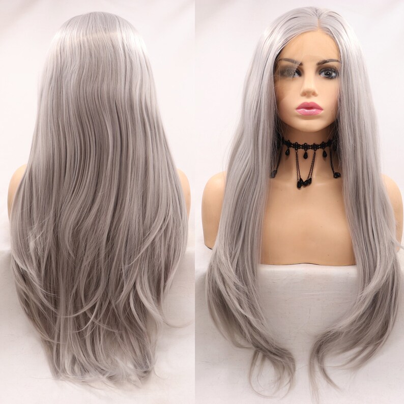 Gray lace front wigsgray wigslong straight gray party Etsy