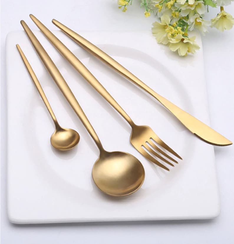 Matte Gold Cutlery Set 4 Piece Flatware 4 Piece Cutlery Set Etsy