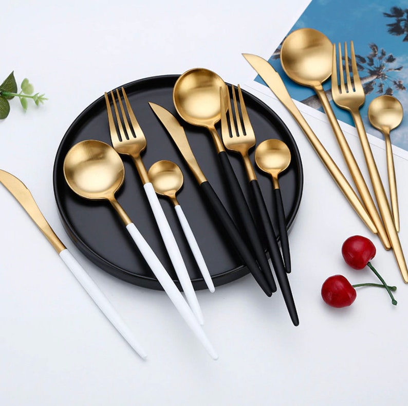 Matte Gold Cutlery Set 4 Piece Flatware 4 Piece Cutlery Set Etsy