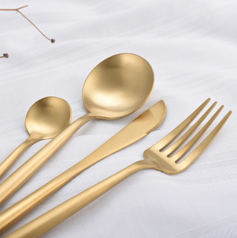 Matte Gold Cutlery Set 4 Piece Flatware 4 Piece Cutlery Set Etsy
