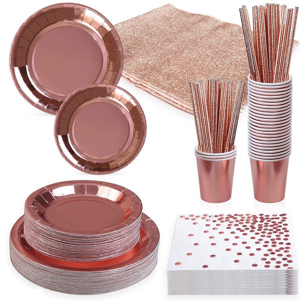 Rose Gold Disposable Plates Etsy