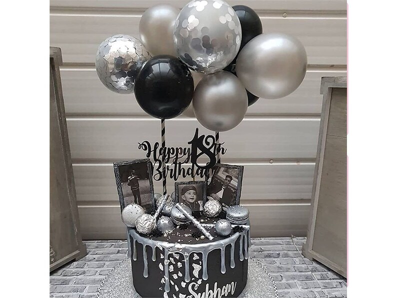 Black Cake Topper Happy Birthday Cake Toppers and Confetti | Etsy